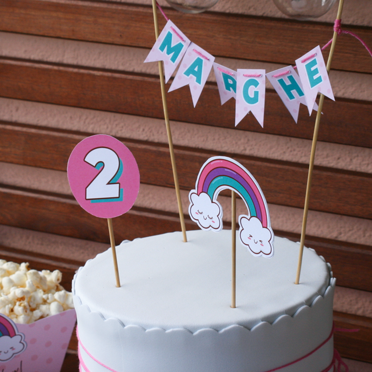 PARTY KIT - tema "Pink Rainbow" (PERSONALIZZABILE)