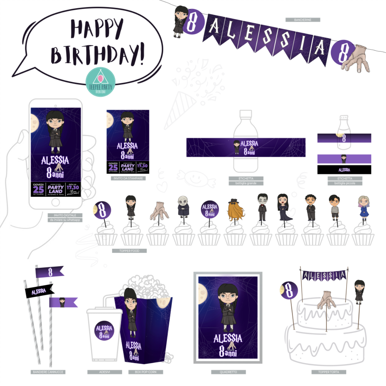 Mercoledì Addams Kit Da Festa Digitale