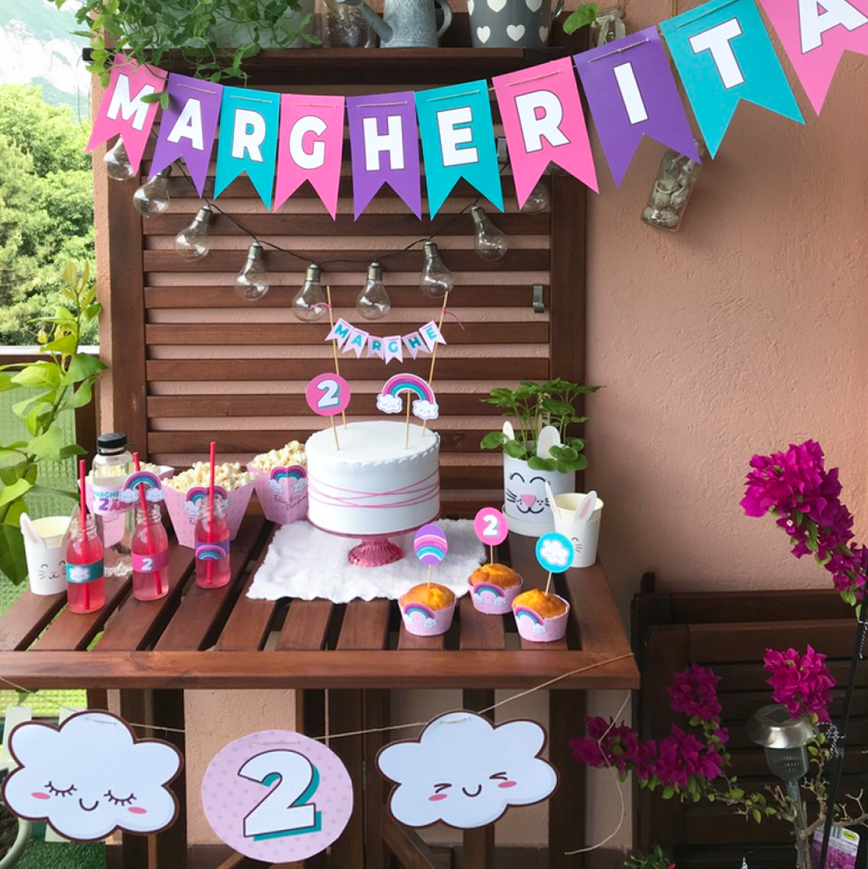 PARTY KIT - tema "Pink Rainbow" (PERSONALIZZABILE)