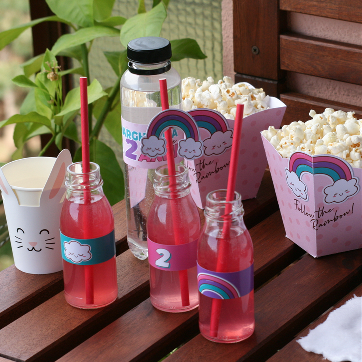 PARTY KIT - tema "Pink Rainbow" (PERSONALIZZABILE)