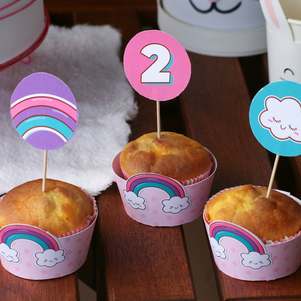 PARTY KIT - tema "Pink Rainbow" (PERSONALIZZABILE)