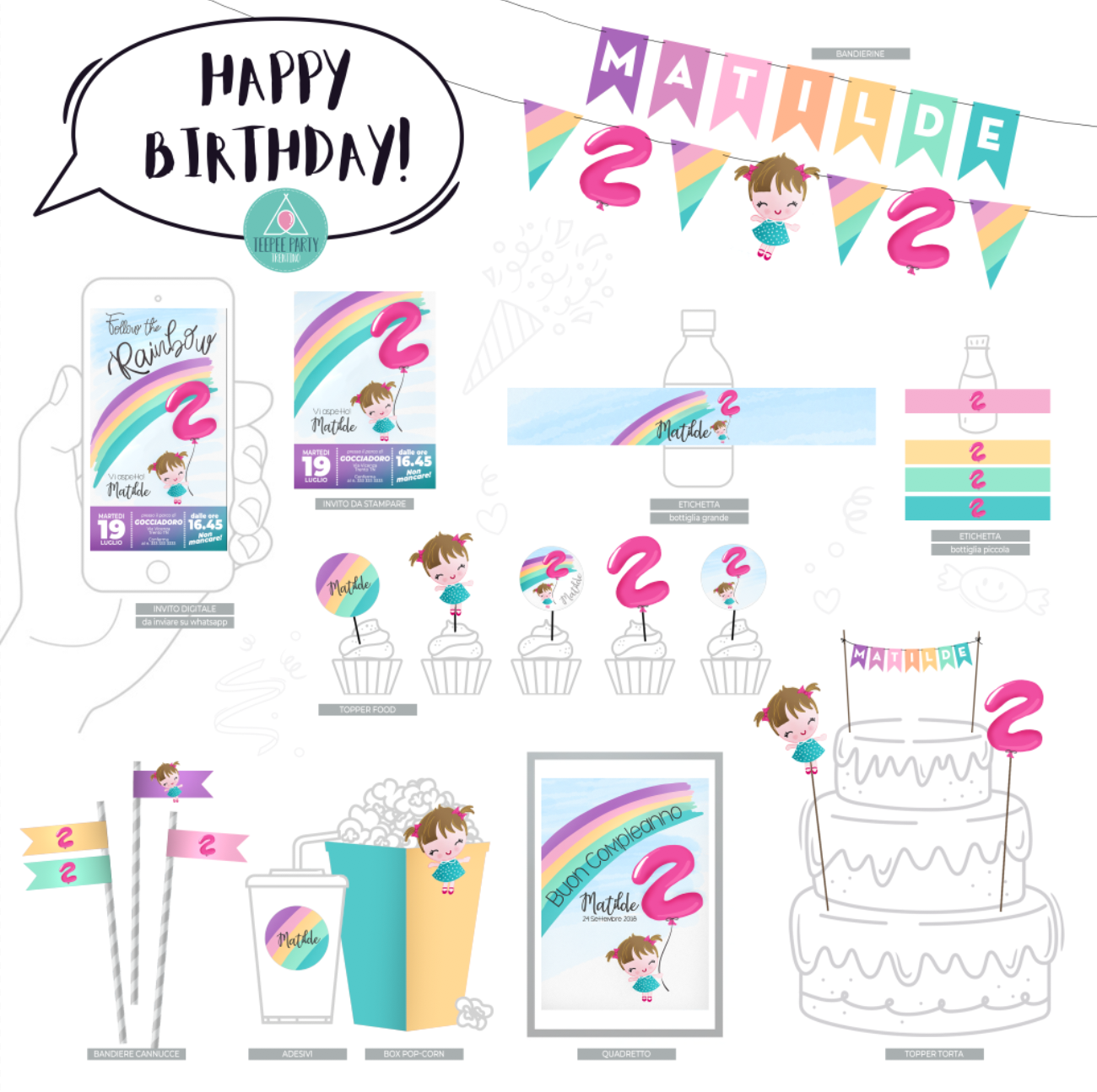 PARTY KIT - tema "Disegno Bimba DA PERSONALIZZARE"